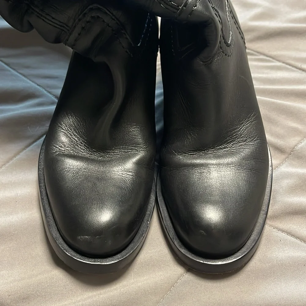 Gucci Vintage Fur Lined Leather Tall Black Gold Heeled Boots Size 4.5